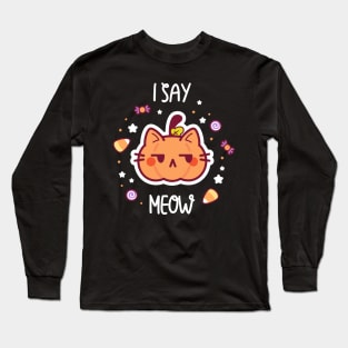 Cute pumpkin cat Halloween illustration Long Sleeve T-Shirt